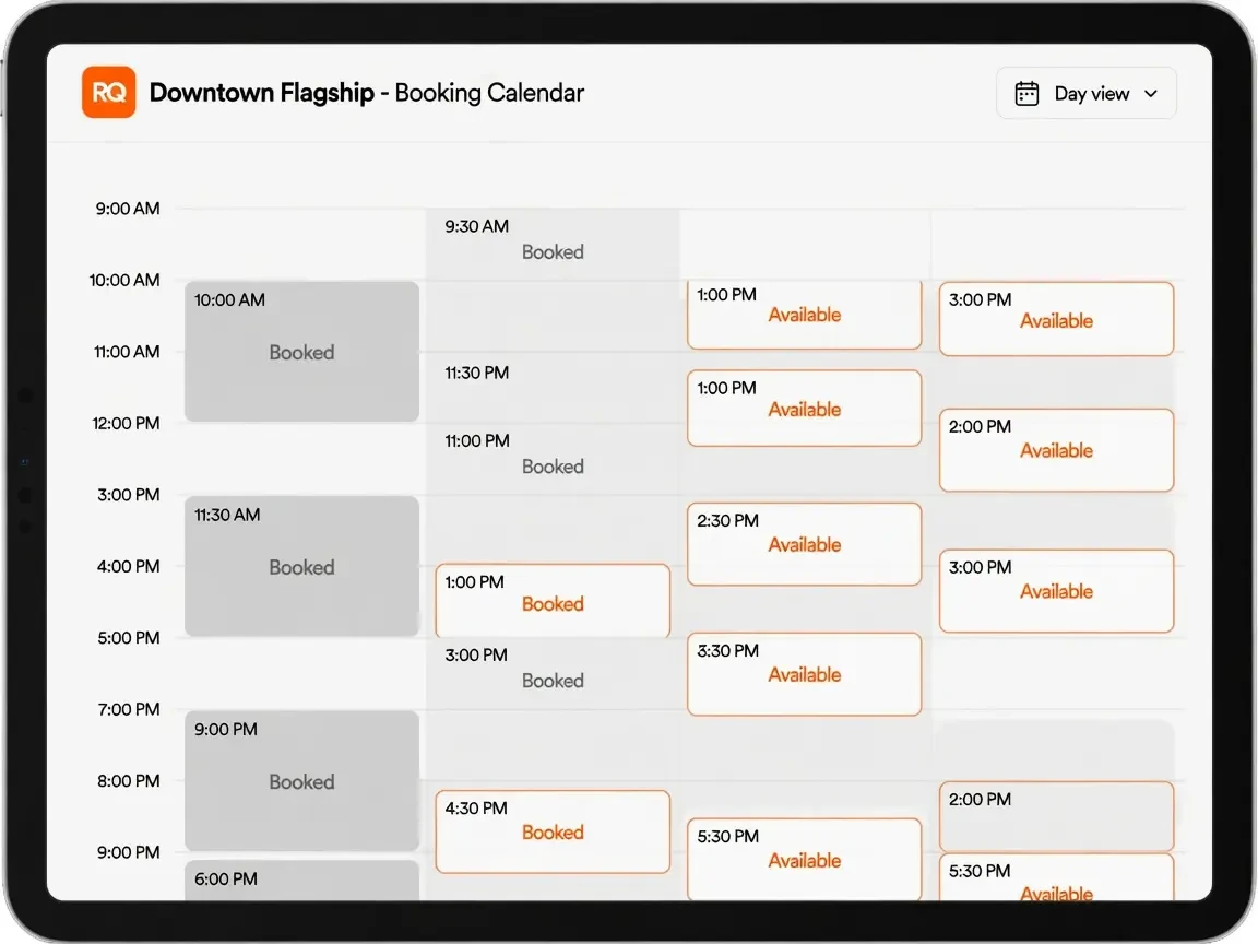 Booking calendar automatically greying out time slots as appointments are confirmed