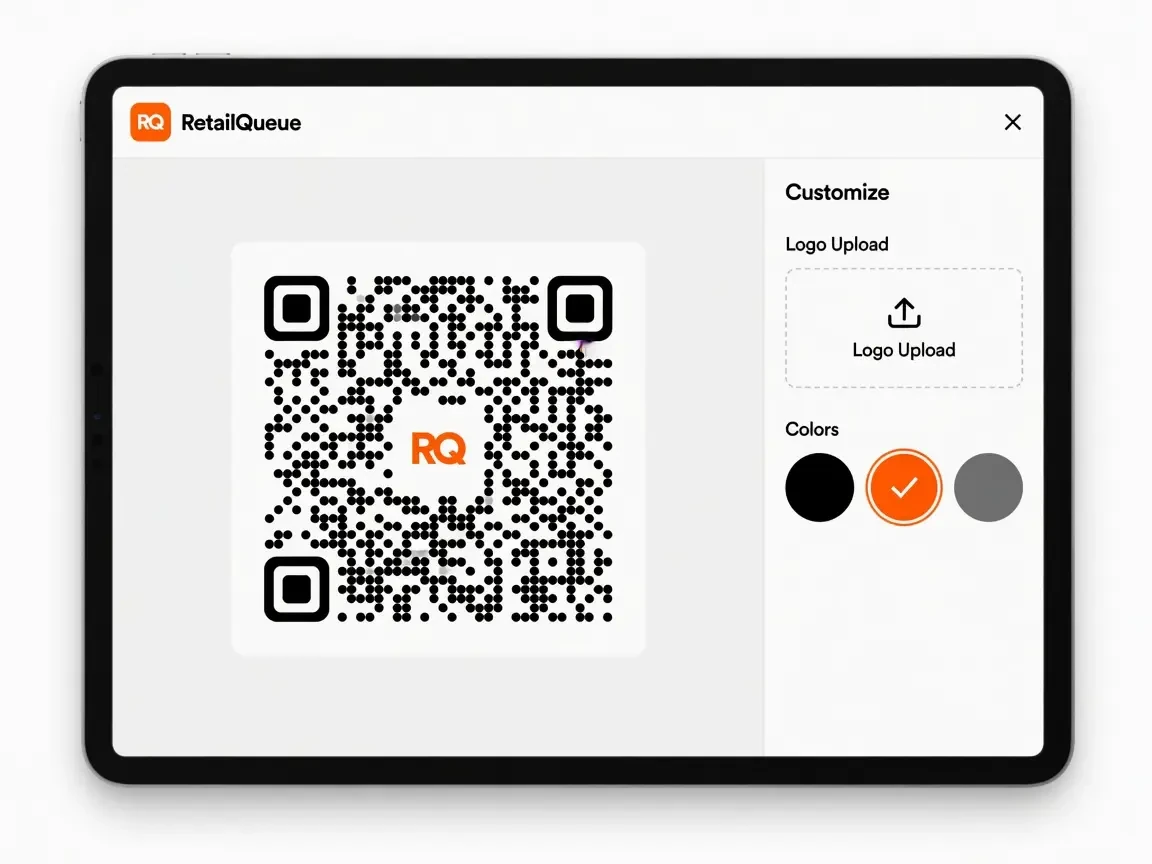 QR code generator screen showing logo and colour customisation options next to a live preview